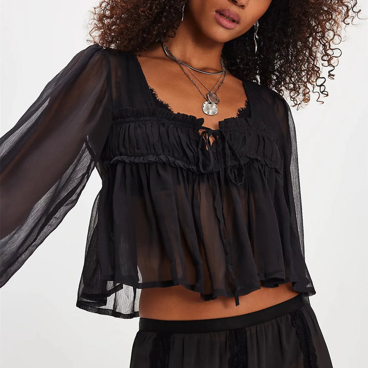 Morgan & Brooke | Sheer Tie-Neck Chiffon Blouse
