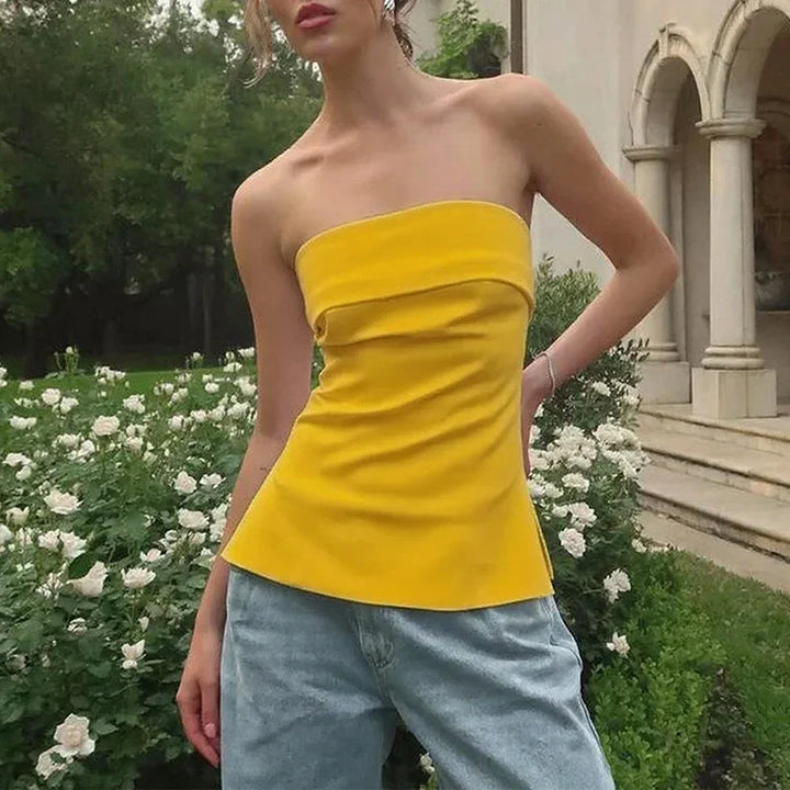 Morgan & Brooke | Strapless Cropped Linen Top