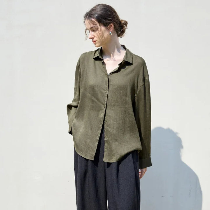 Morgan & Brooke | Natural Relaxed-Fit Button-Up Ramie Shirt