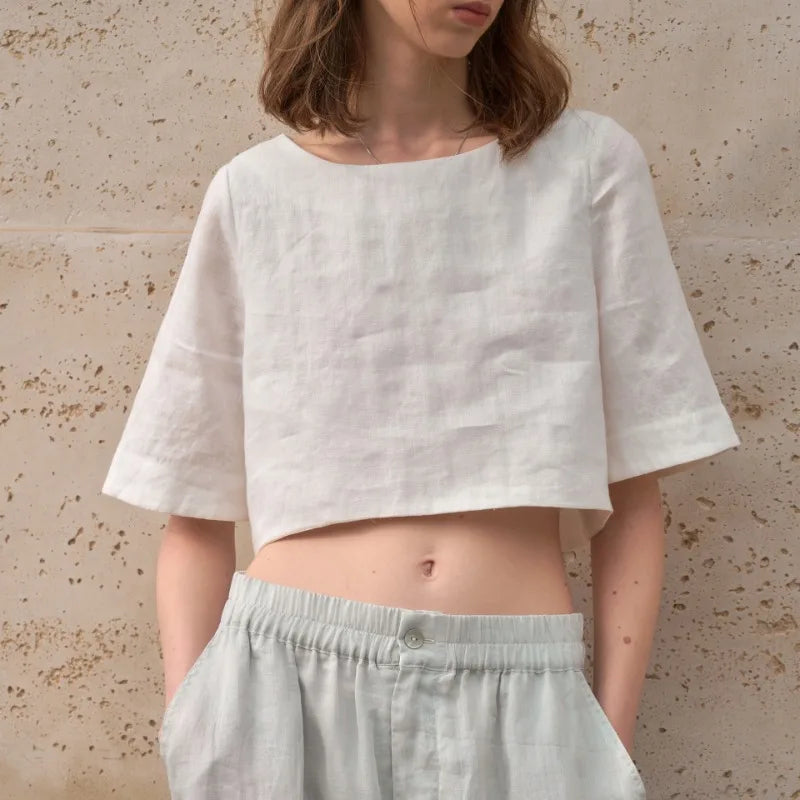 Morgan & Brooke | Boxy Cropped Linen Top