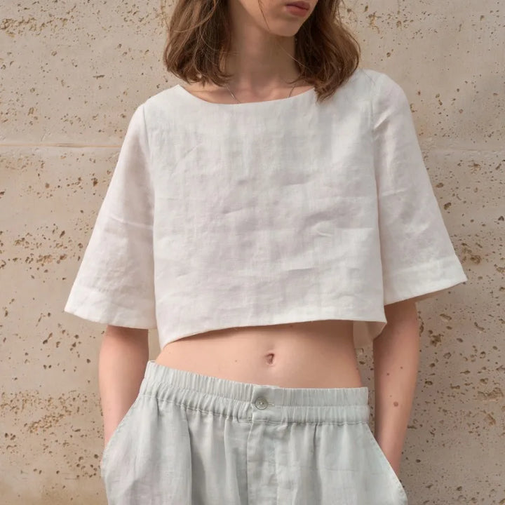 Morgan & Brooke | Boxy Cropped Linen Top