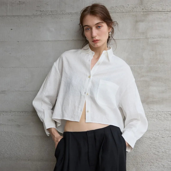 Morgan & Brooke | Cropped Long-Sleeve Linen Shirt