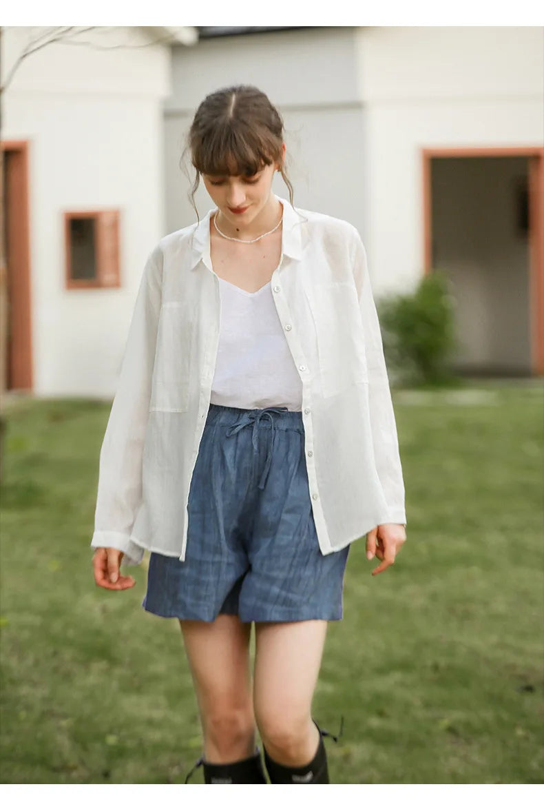 Morgan & Brooke | Natural High-Waist Relaxed Fit Linen Shorts