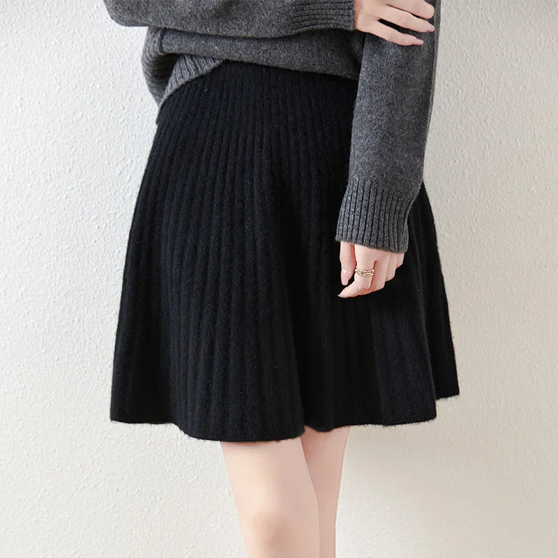 Morgan & Brooke | Charcoal A-Line Knit Merino Wool Skirt