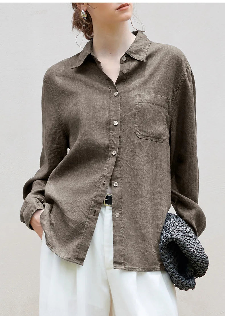 Morgan & Brooke | Indigo Relaxed Fit Button-Up Linen Shirt