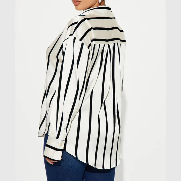 Morgan & Brooke | Striped Satin Button-Up Shirt