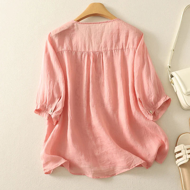 Morgan and Brooke | V-Neck Cotton Blouse