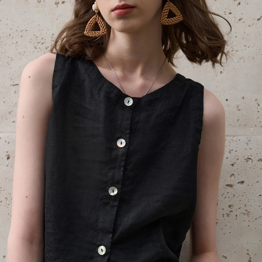 Morgan & Brooke | Natural Asymmetric Linen Crop Top