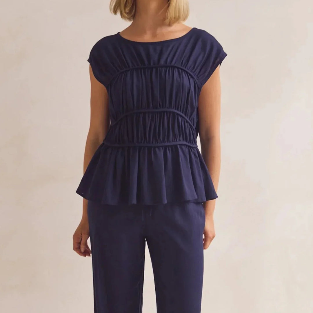 Morgan & Brooke | Ruched Peplum Cotton-Blend Top