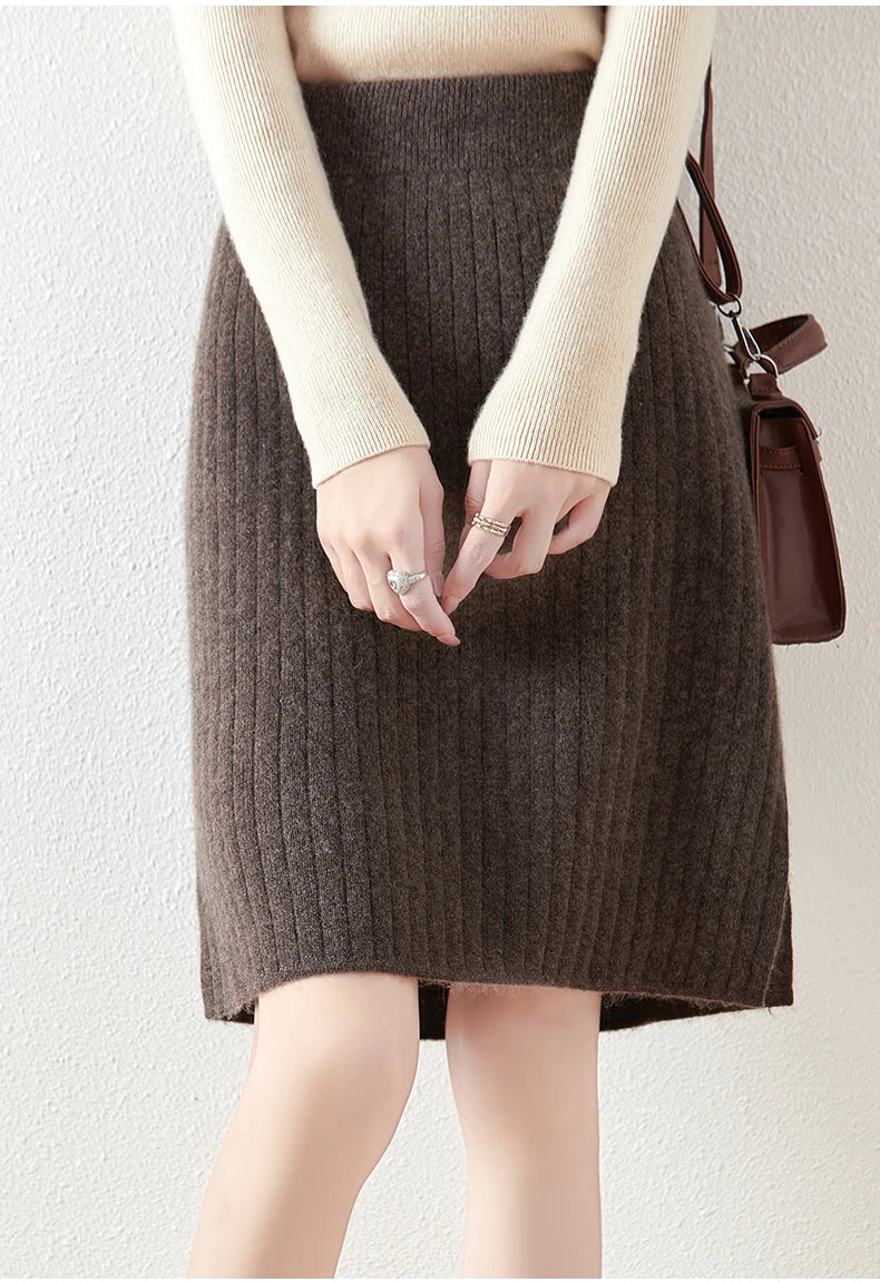 Morgan & Brooke | Ribbed High-Waist Merino Wool Skirt
