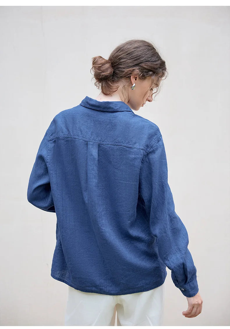 Morgan & Brooke | Indigo Relaxed Fit Button-Up Linen Shirt