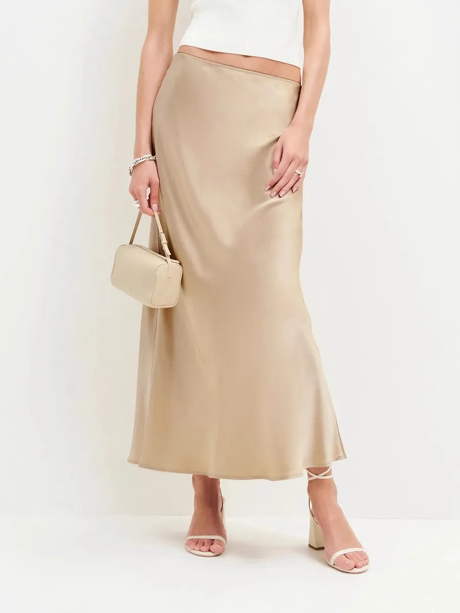 Morgan & Brooke | High-Waist Bias-Cut Satin Midi Skirt