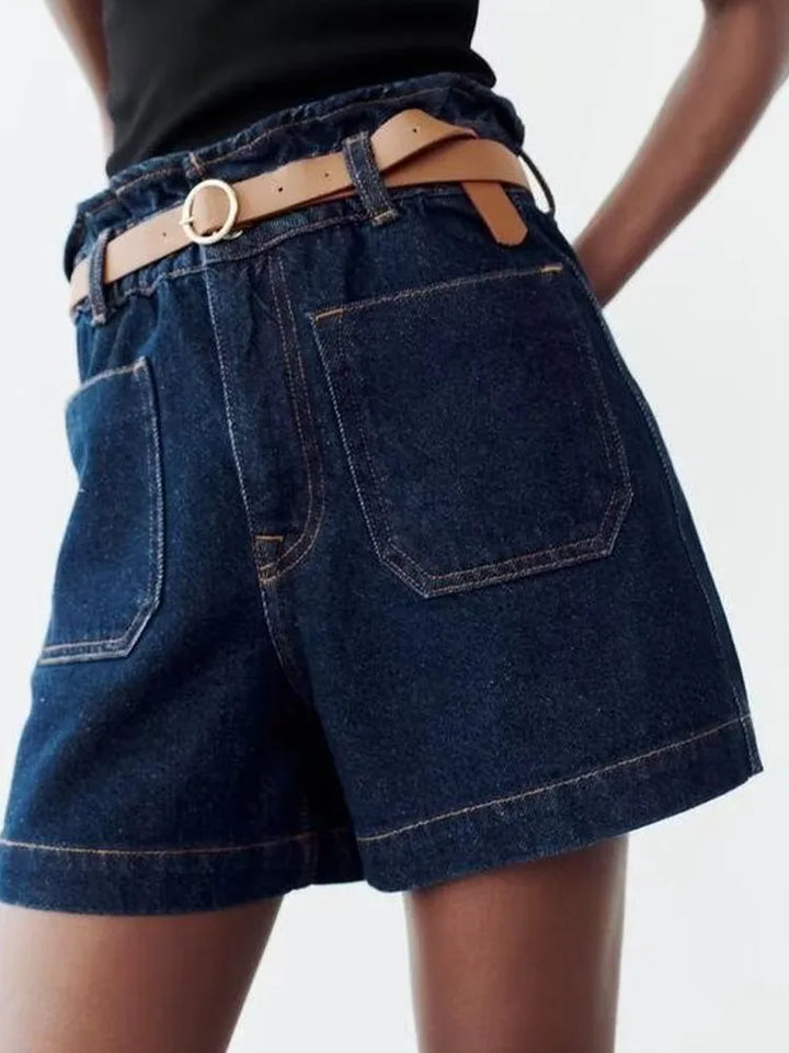 Morgan & Brooke | Light Wash High-Waist Frayed-Hem Denim Shorts