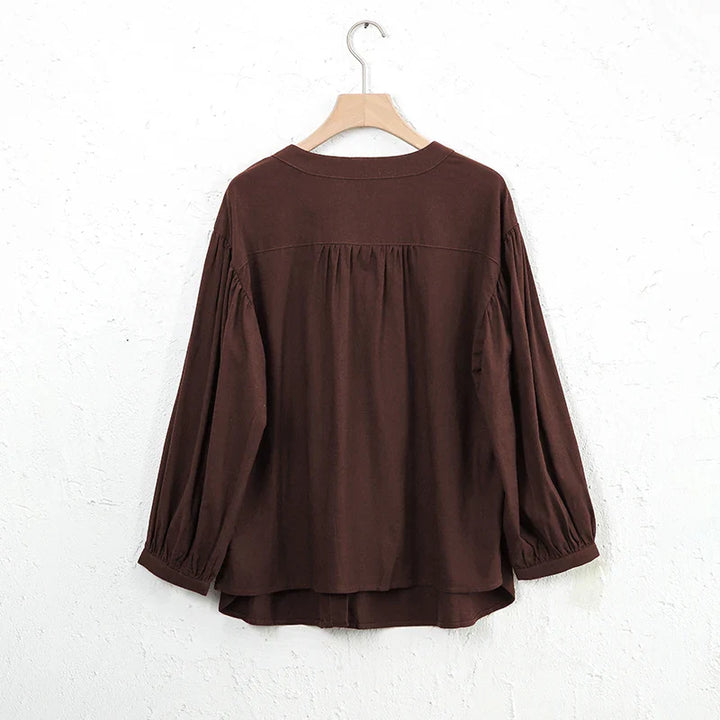 Morgan & Brooke | Gathered Lantern-Sleeve Relaxed-Fit Cotton Blouse