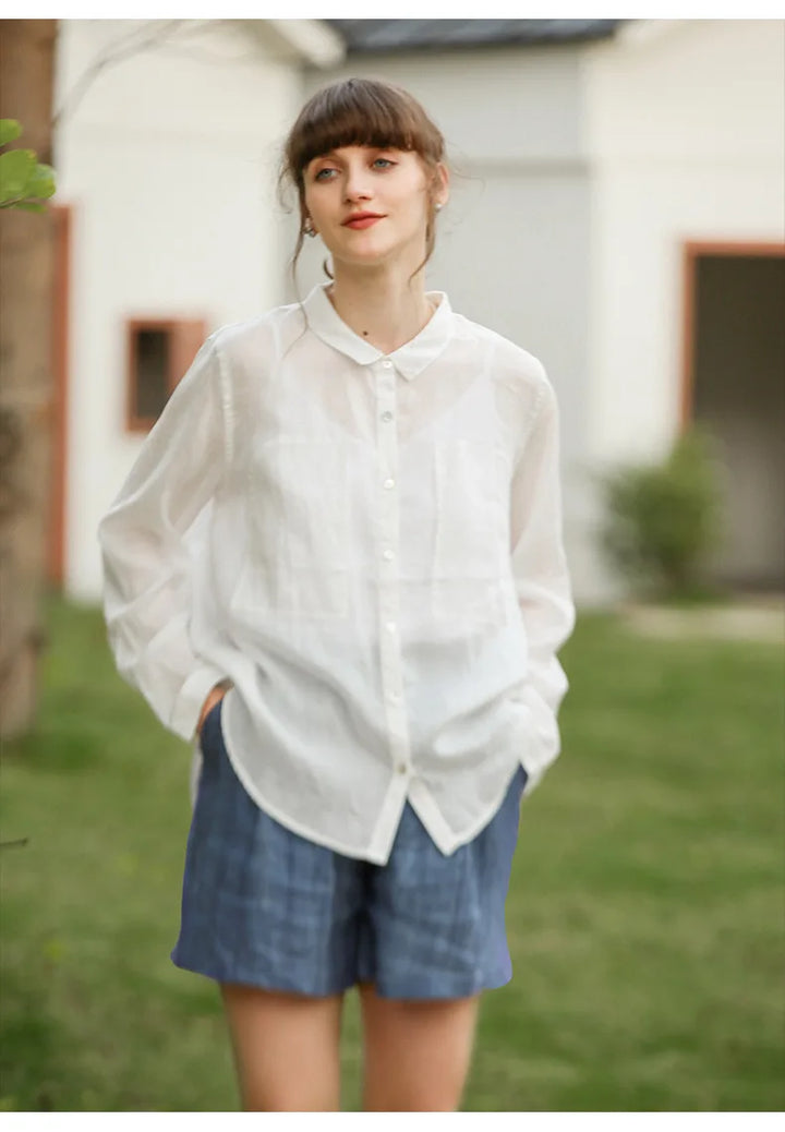 Morgan & Brooke | Natural High-Waist Relaxed Fit Linen Shorts