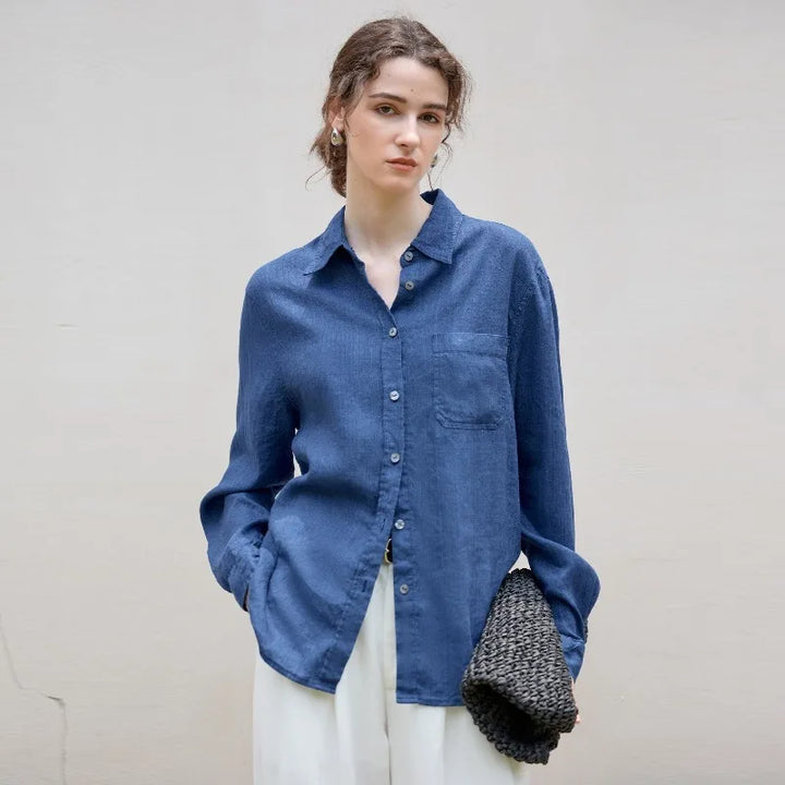 Morgan & Brooke | Indigo Relaxed Fit Button-Up Linen Shirt