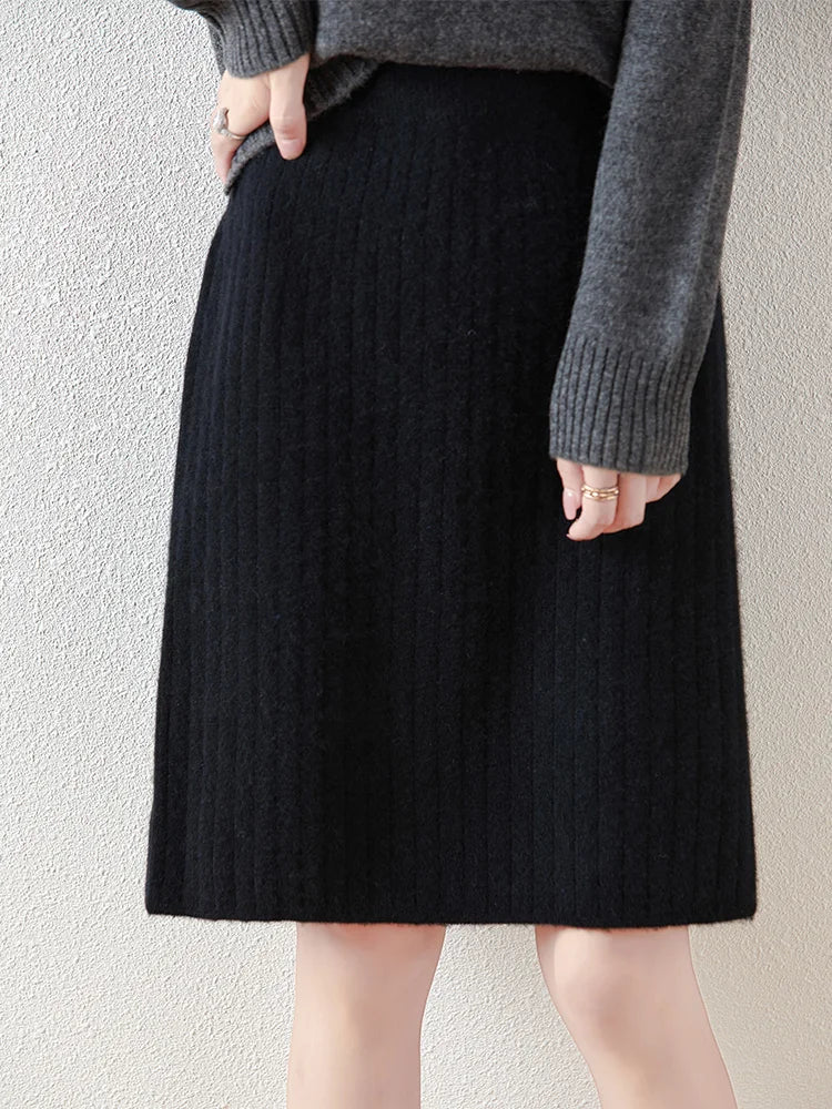 Morgan & Brooke | Ribbed High-Waist Merino Wool Skirt