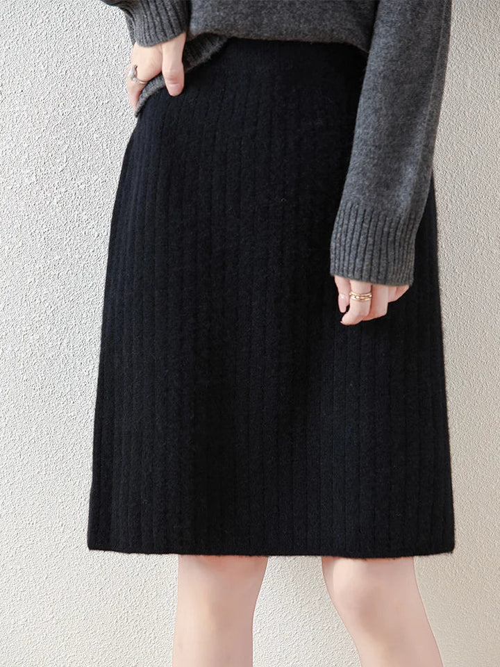 Morgan & Brooke | Ribbed High-Waist Merino Wool Skirt