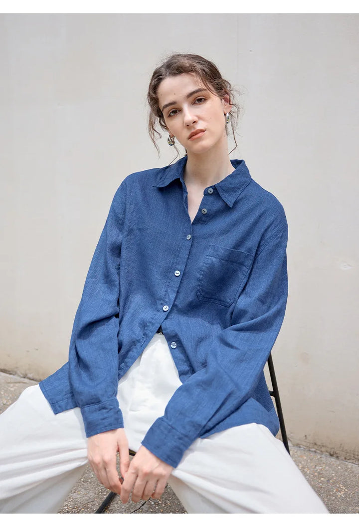 Morgan & Brooke | Indigo Relaxed Fit Button-Up Linen Shirt