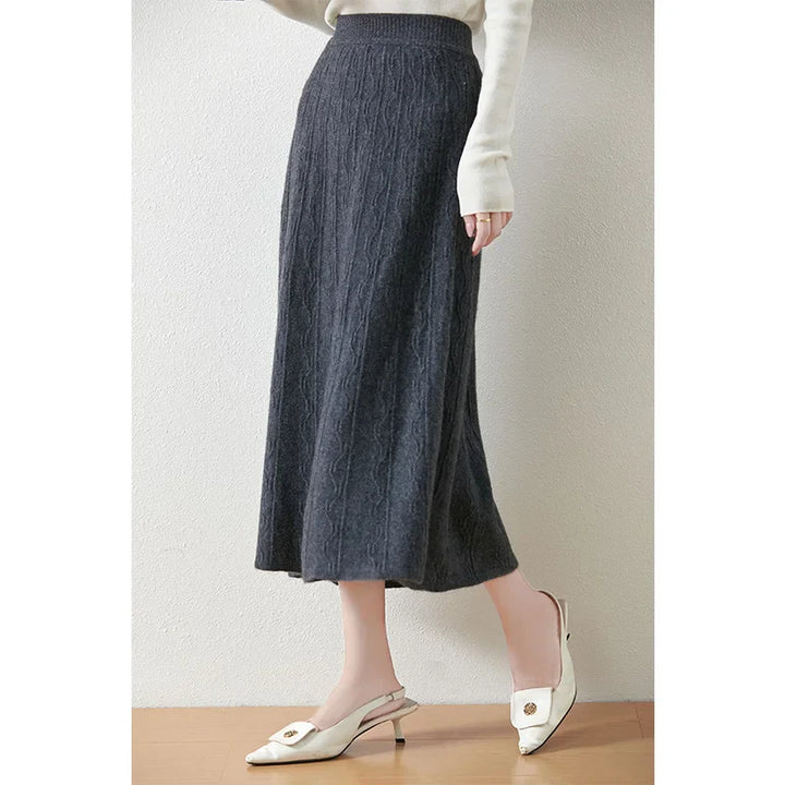 Morgan & Brooke | High-Waist Ribbed Merino Knit Skirt