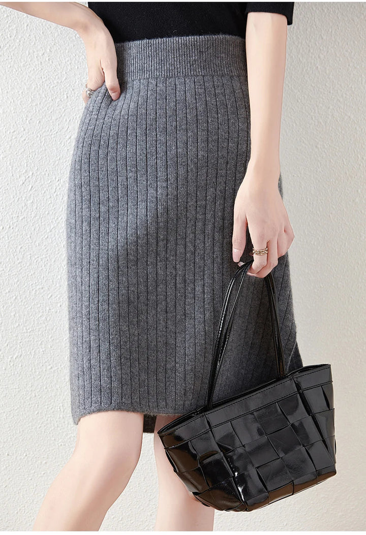 Morgan & Brooke | Ribbed High-Waist Merino Wool Skirt