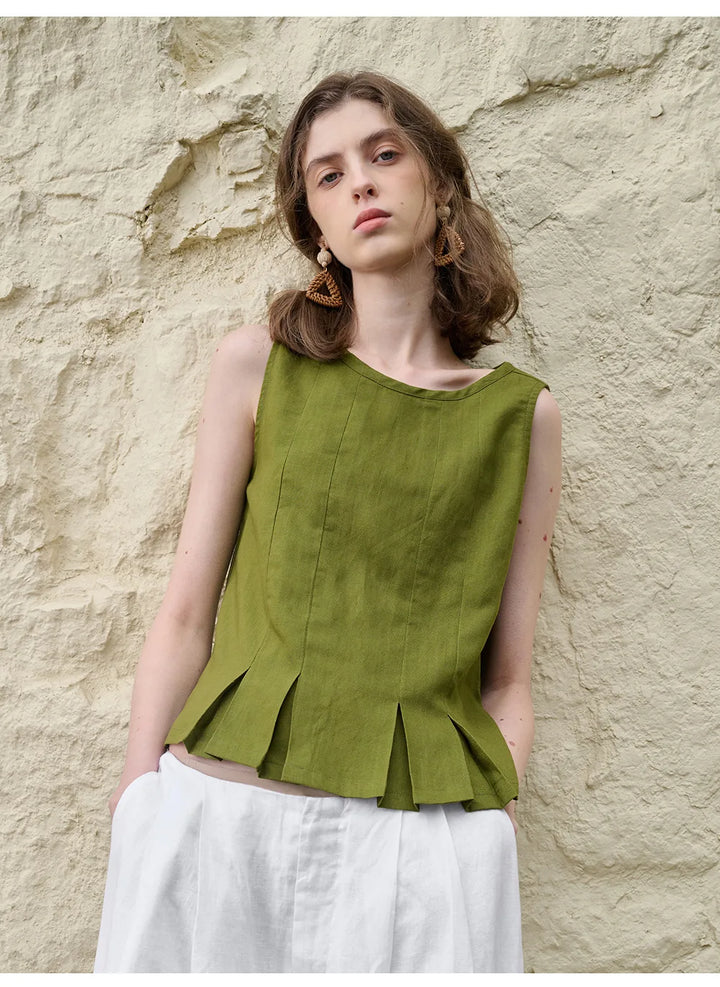 Morgan & Brooke | Pleated Hem Linen Top