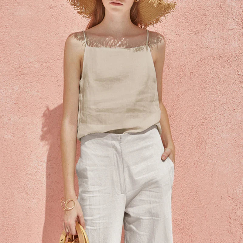 Morgan & Brooke | Satin-Strap Linen Cami