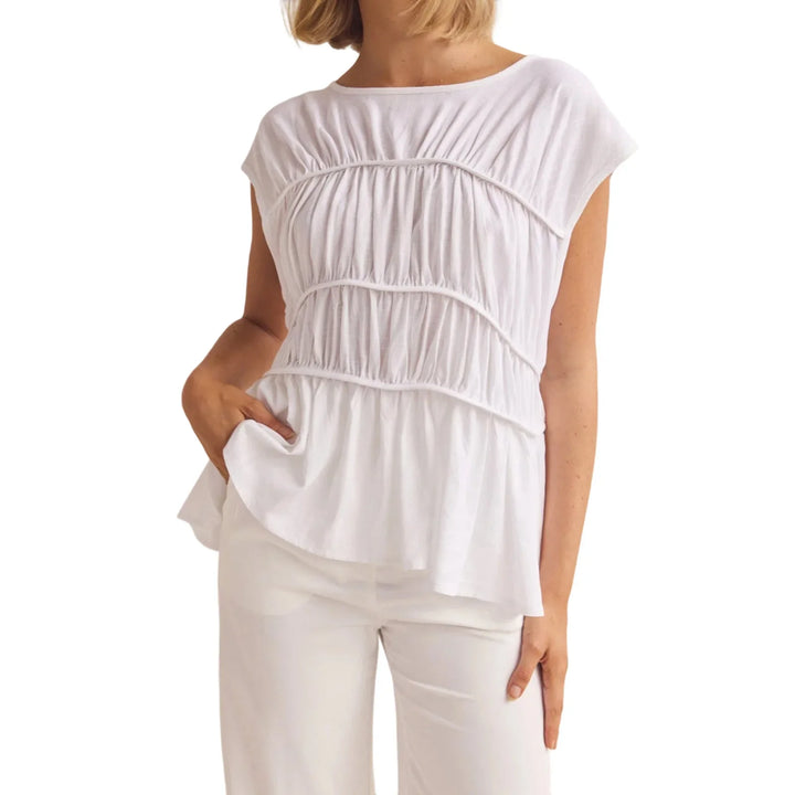 Morgan & Brooke | Ruched Peplum Cotton-Blend Top