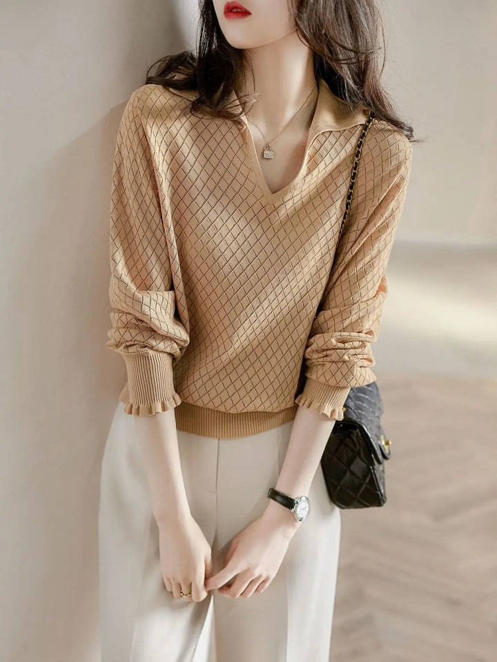 Morgan & Brooke | Ivory Diamond Pointelle Knit Top