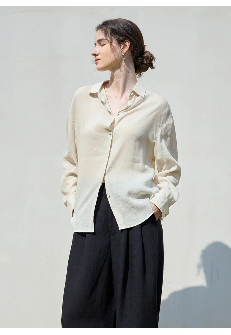Morgan & Brooke | Natural Relaxed-Fit Button-Up Ramie Shirt
