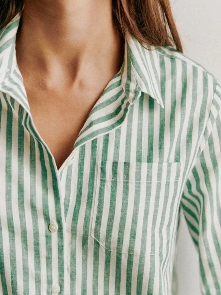 Morgan & Brooke | Striped Button-Up Linen Shirt