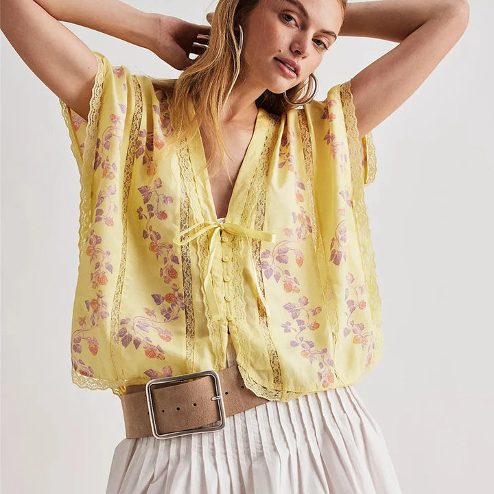 Morgan & Brooke | Strawberry Lace-Trim Cotton Blouse