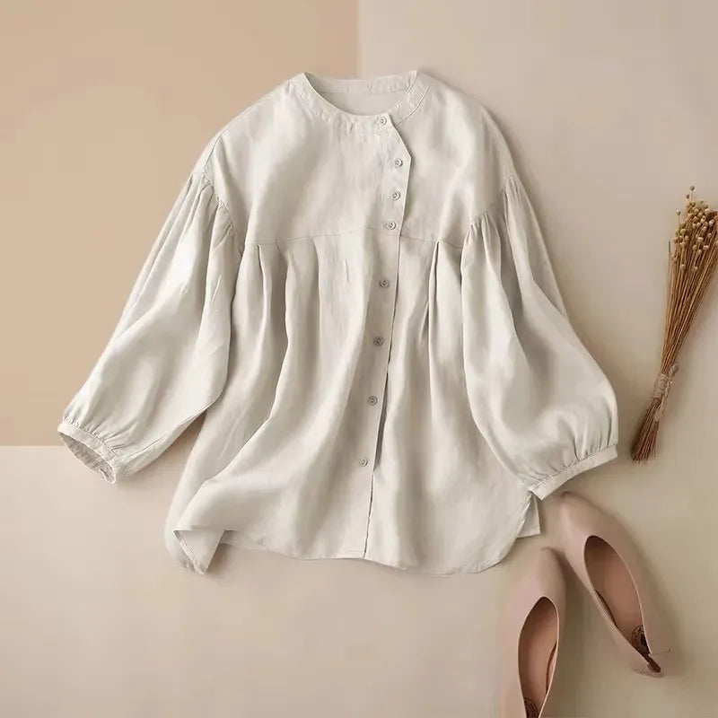 Morgan & Brooke | Gathered Lantern-Sleeve Relaxed-Fit Cotton Blouse