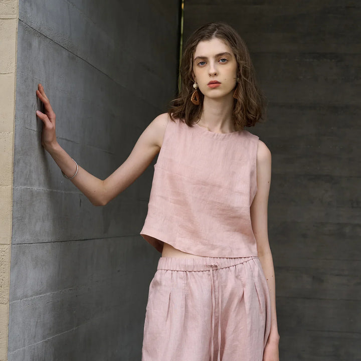 Morgan & Brooke | Natural Asymmetric Linen Crop Top