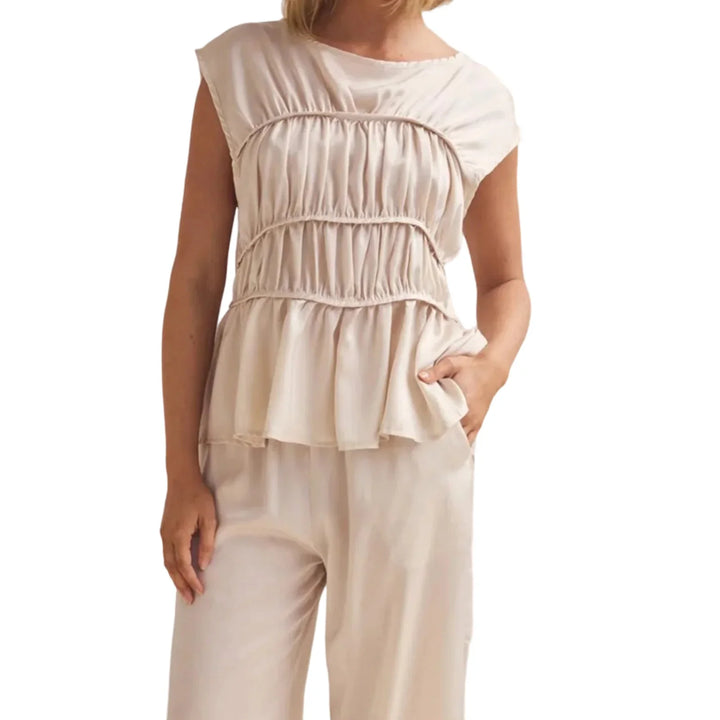 Morgan & Brooke | Ruched Peplum Cotton-Blend Top