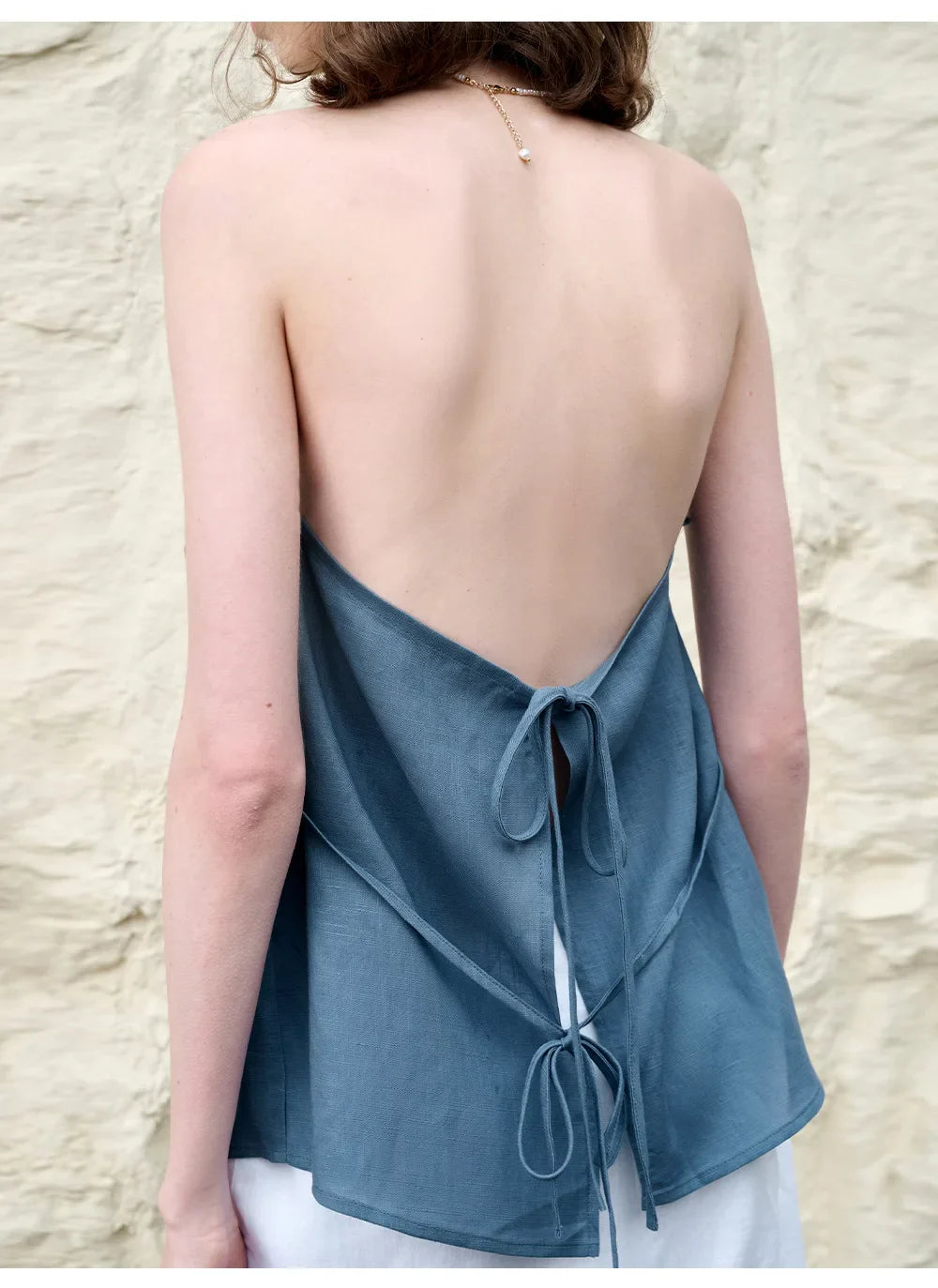 Morgan & Brooke | Natural Halter-Neck Waistcoat Cut Linen Top