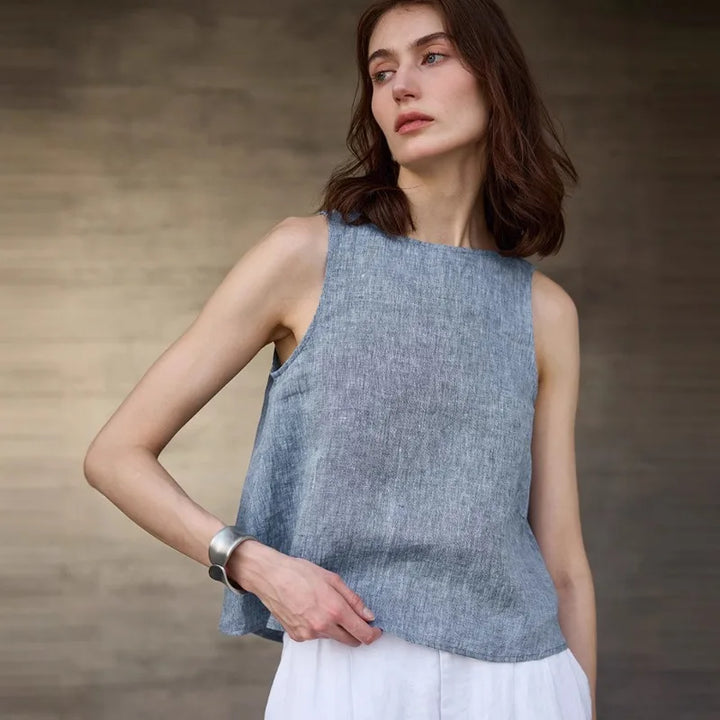 Morgan & Brooke | Light Blue Reversible Chambray-Linen Vest