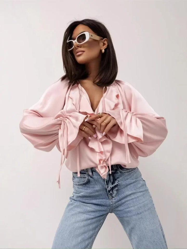 Morgan & Brooke | Ruffled Satin Blouse