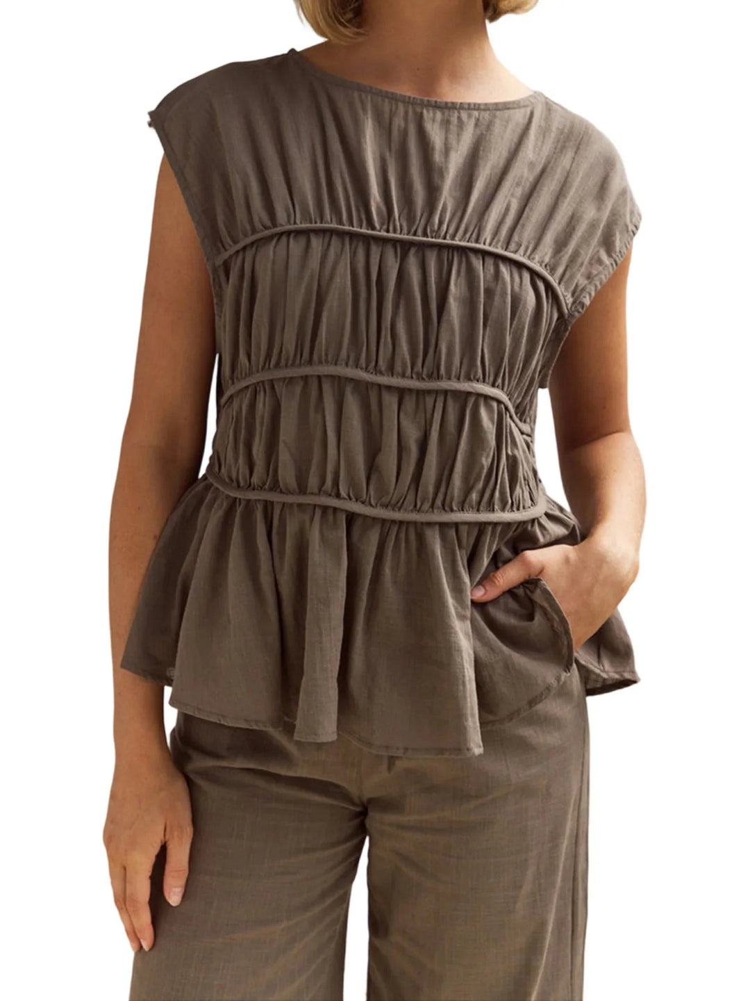 Morgan & Brooke | Ruched Peplum Cotton-Blend Top