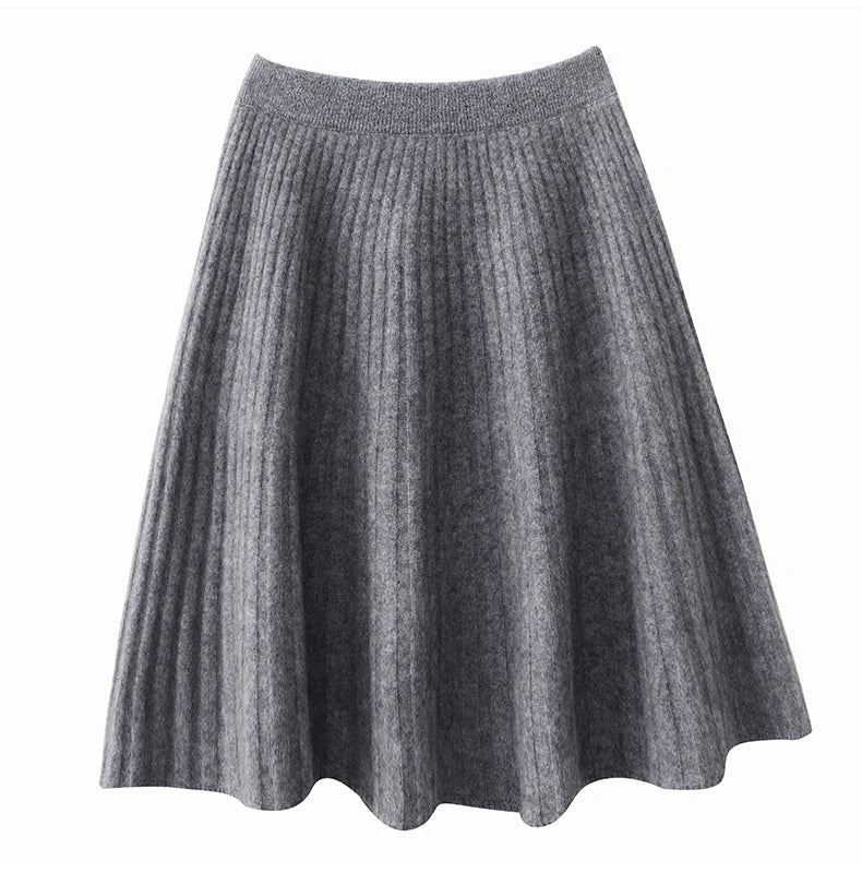 Morgan & Brooke | Charcoal A-Line Knit Merino Wool Skirt
