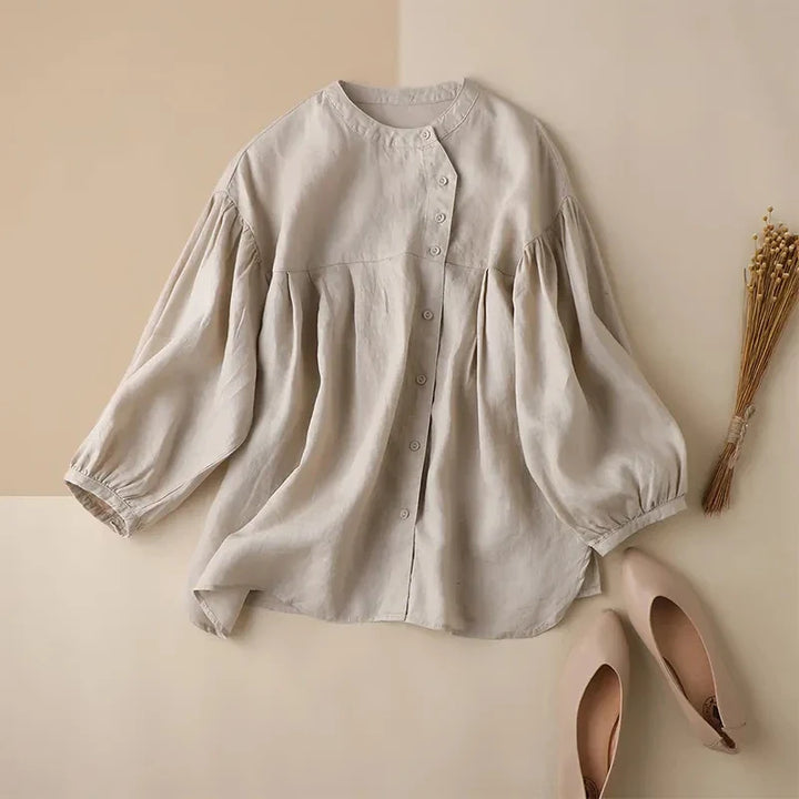 Morgan & Brooke | Gathered Lantern-Sleeve Relaxed-Fit Cotton Blouse