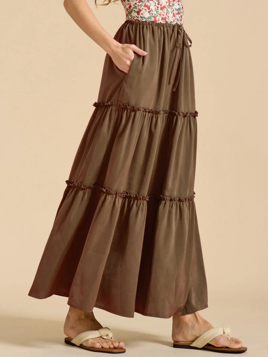 Morgan & Brooke | Printed Tiered Lightweight Maxi Skirt