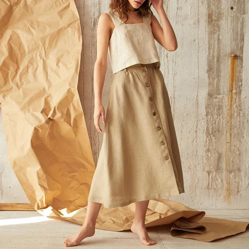 Morgan & Brooke | Square-Neck Cropped Linen Tank