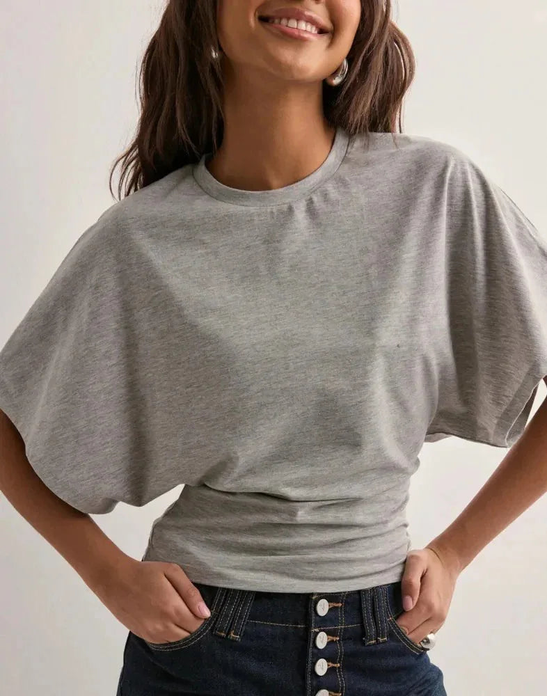 Morgan & Brooke | Ivory Draped Relaxed Fit Cotton Tee