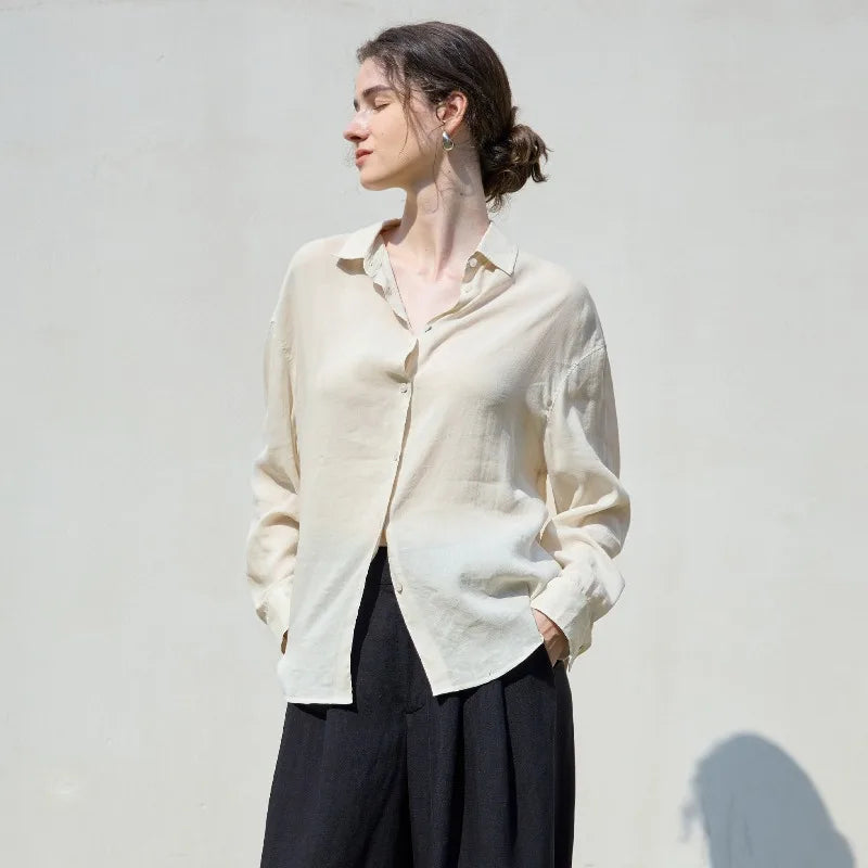 Morgan & Brooke | Natural Relaxed-Fit Button-Up Ramie Shirt