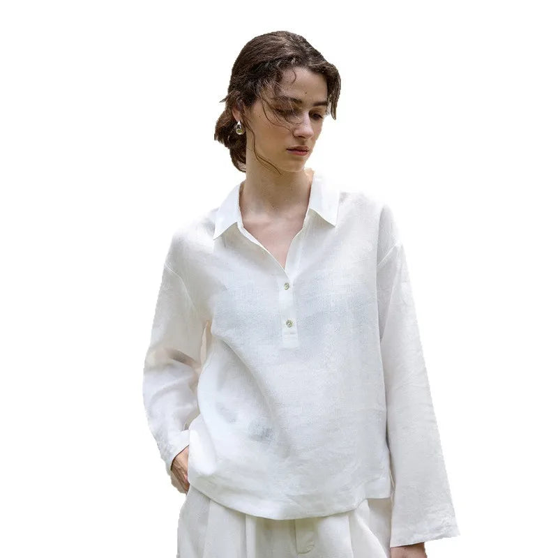 Morgan & Brooke | Natural Polo Collar Relaxed Fit Linen Pullover