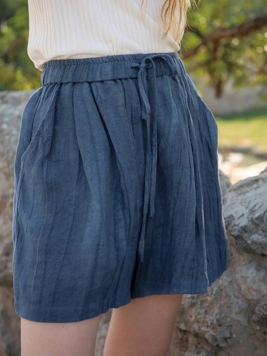 Morgan & Brooke | Natural High-Waist Relaxed Fit Linen Shorts