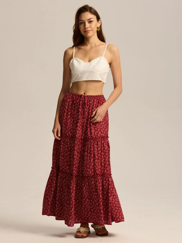 Morgan & Brooke | Printed Tiered Lightweight Maxi Skirt