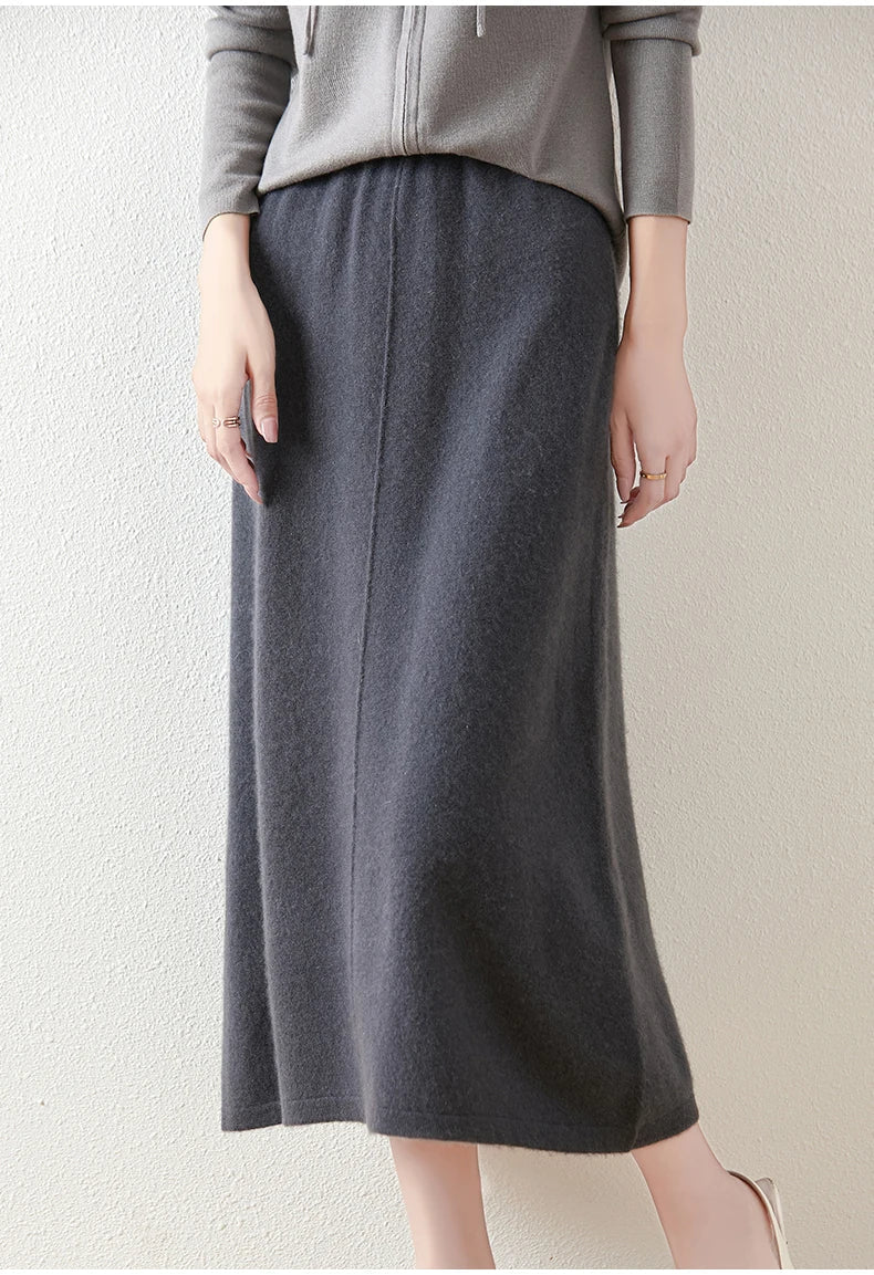 Morgan & Brooke | Charcoal High-Waist Pencil Wool Skirt