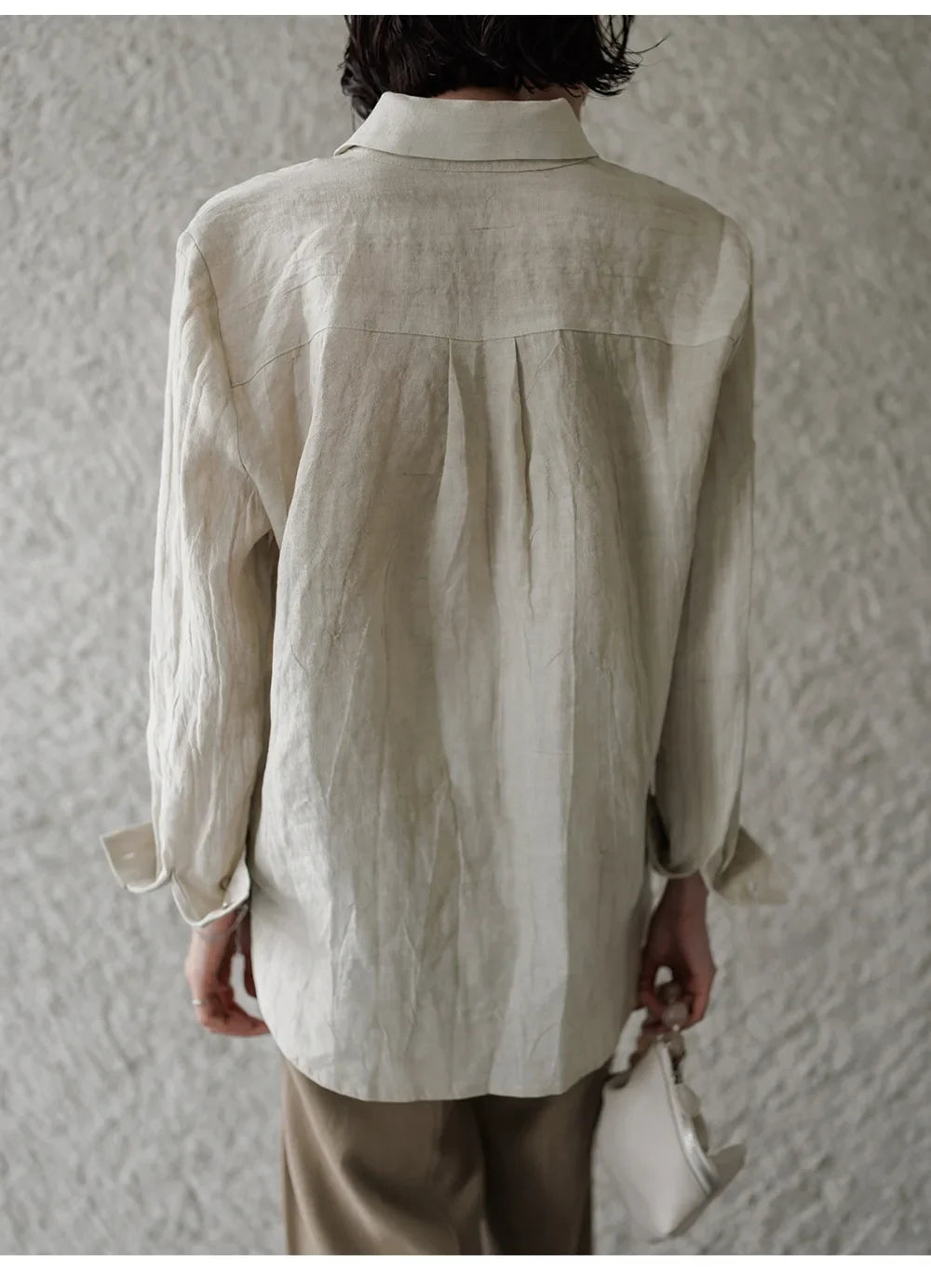 Morgan & Brooke | Natural Pleated Button-Up Linen Shirt